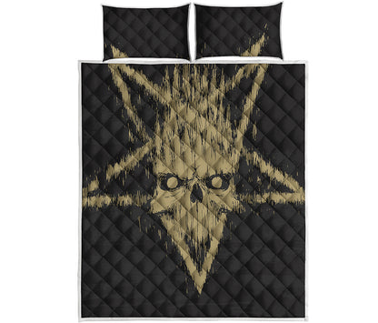 Satanic Pentagram Skull Print Quilt Bed Set
