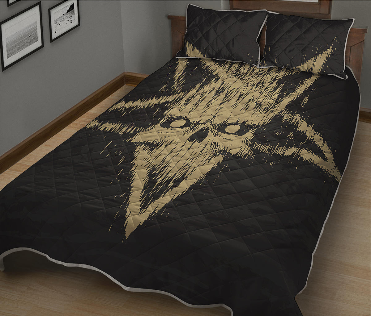 Satanic Pentagram Skull Print Quilt Bed Set