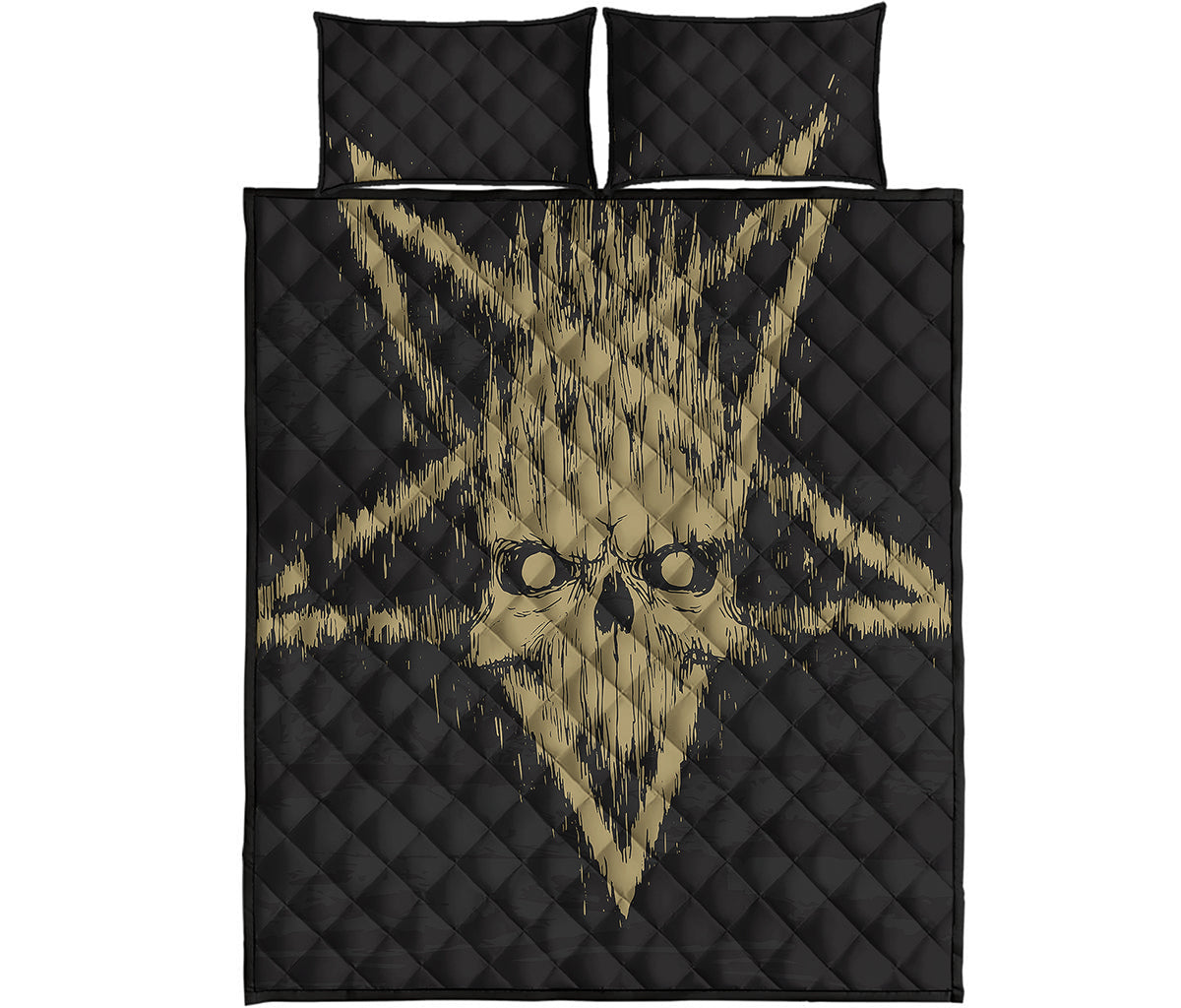 Satanic Pentagram Skull Print Quilt Bed Set