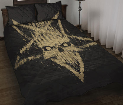 Satanic Pentagram Skull Print Quilt Bed Set