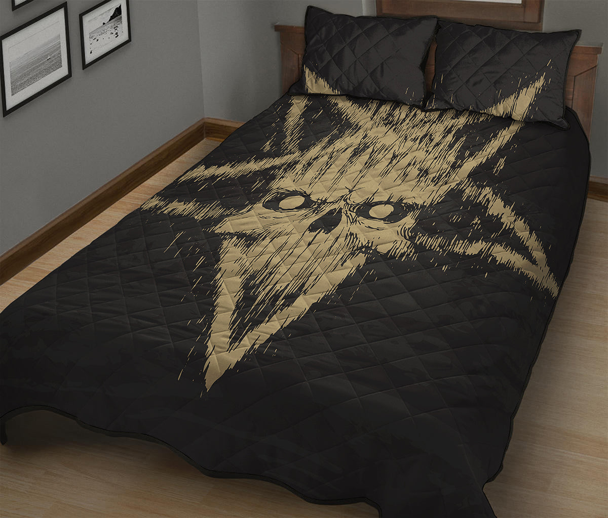 Satanic Pentagram Skull Print Quilt Bed Set