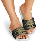 Satanic Pentagram Skull Print White Slide Sandals