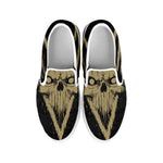 Satanic Pentagram Skull Print White Slip On Shoes