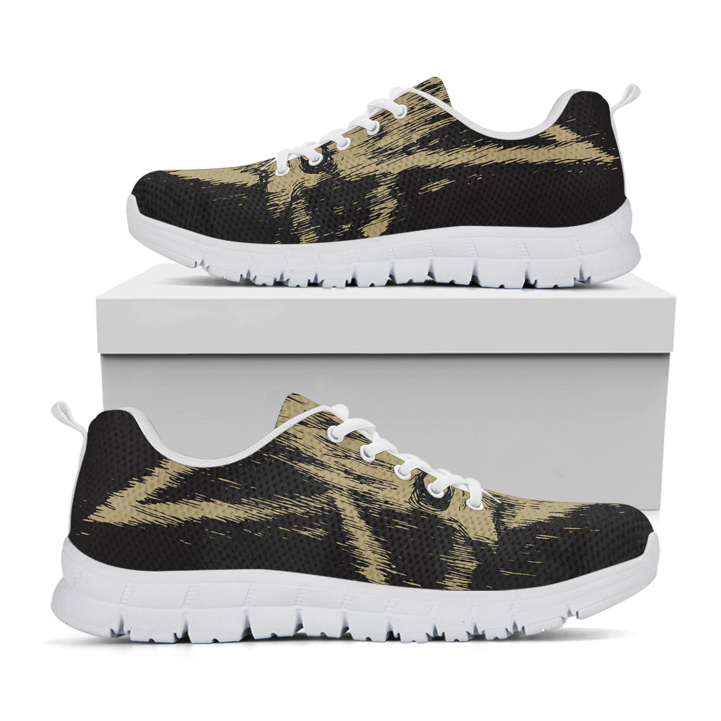 Satanic Pentagram Skull Print White Sneakers