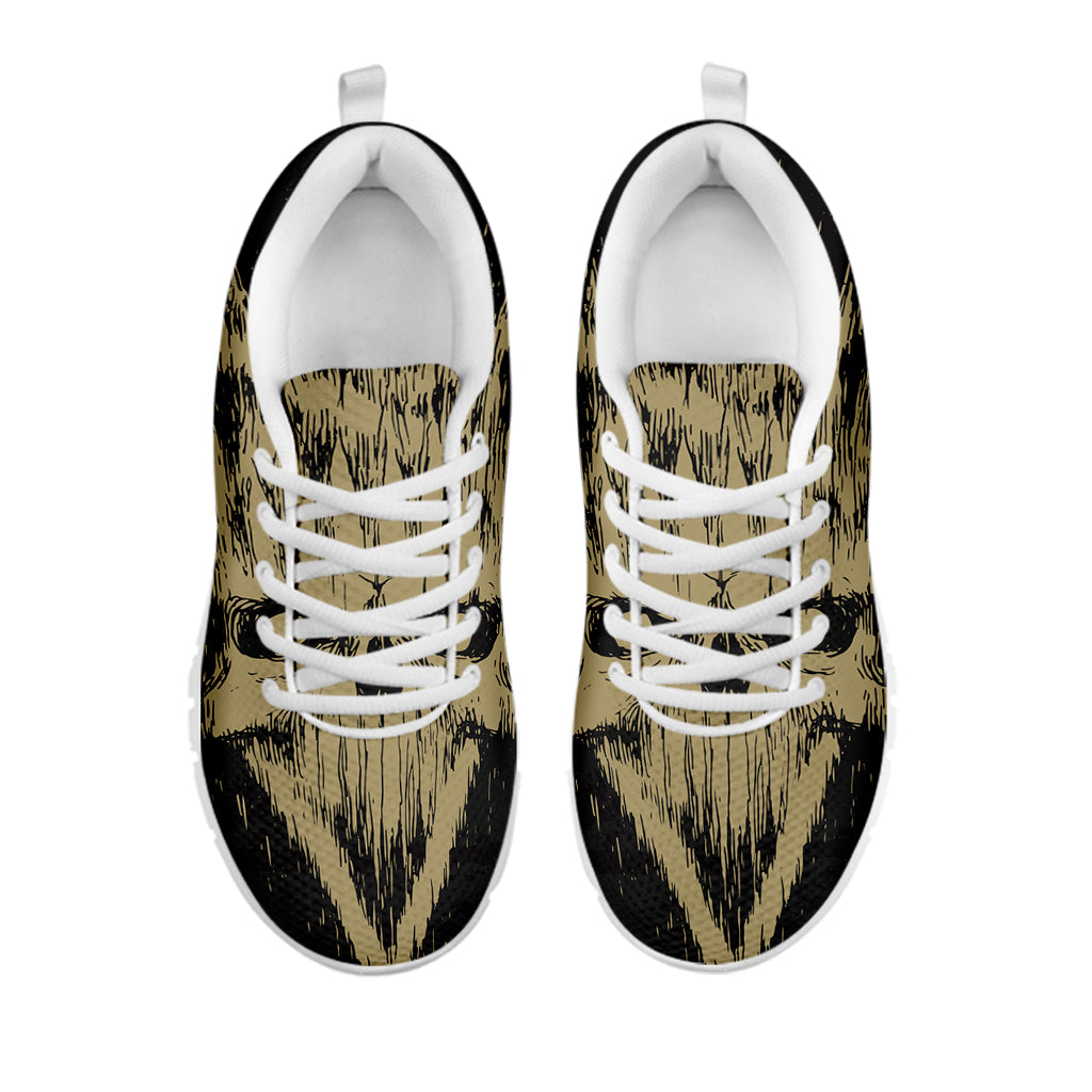 Satanic Pentagram Skull Print White Sneakers