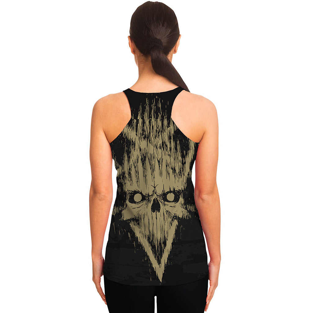 Satanic Pentagram Skull Print Women's Racerback Tank Top