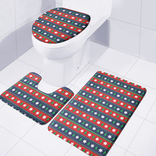 Scandinavian Christmas Pattern Print 3 Piece Bath Mat Set