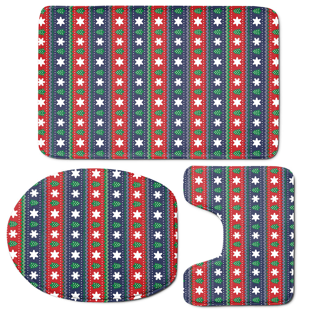 Scandinavian Christmas Pattern Print 3 Piece Bath Mat Set