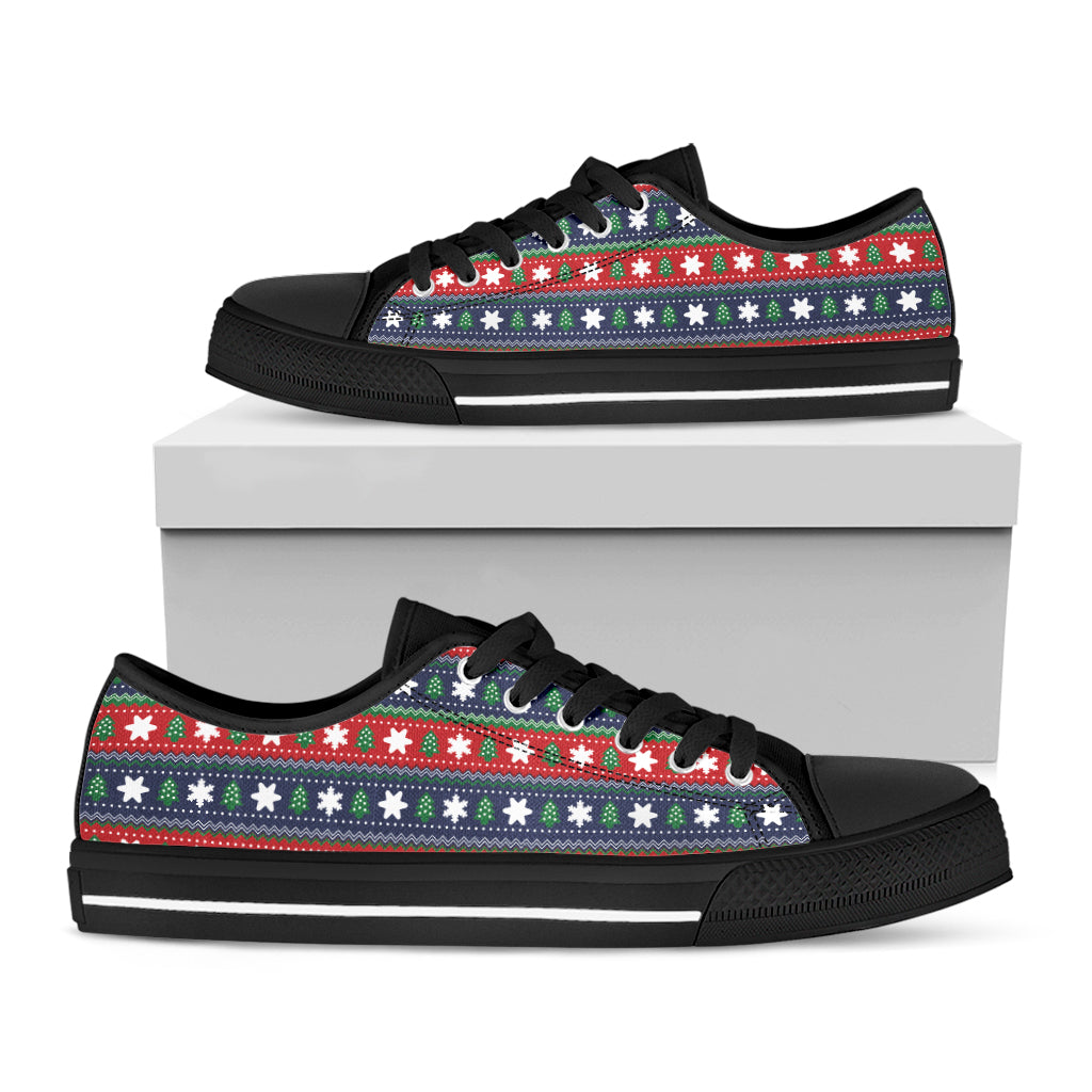 Scandinavian Christmas Pattern Print Black Low Top Shoes