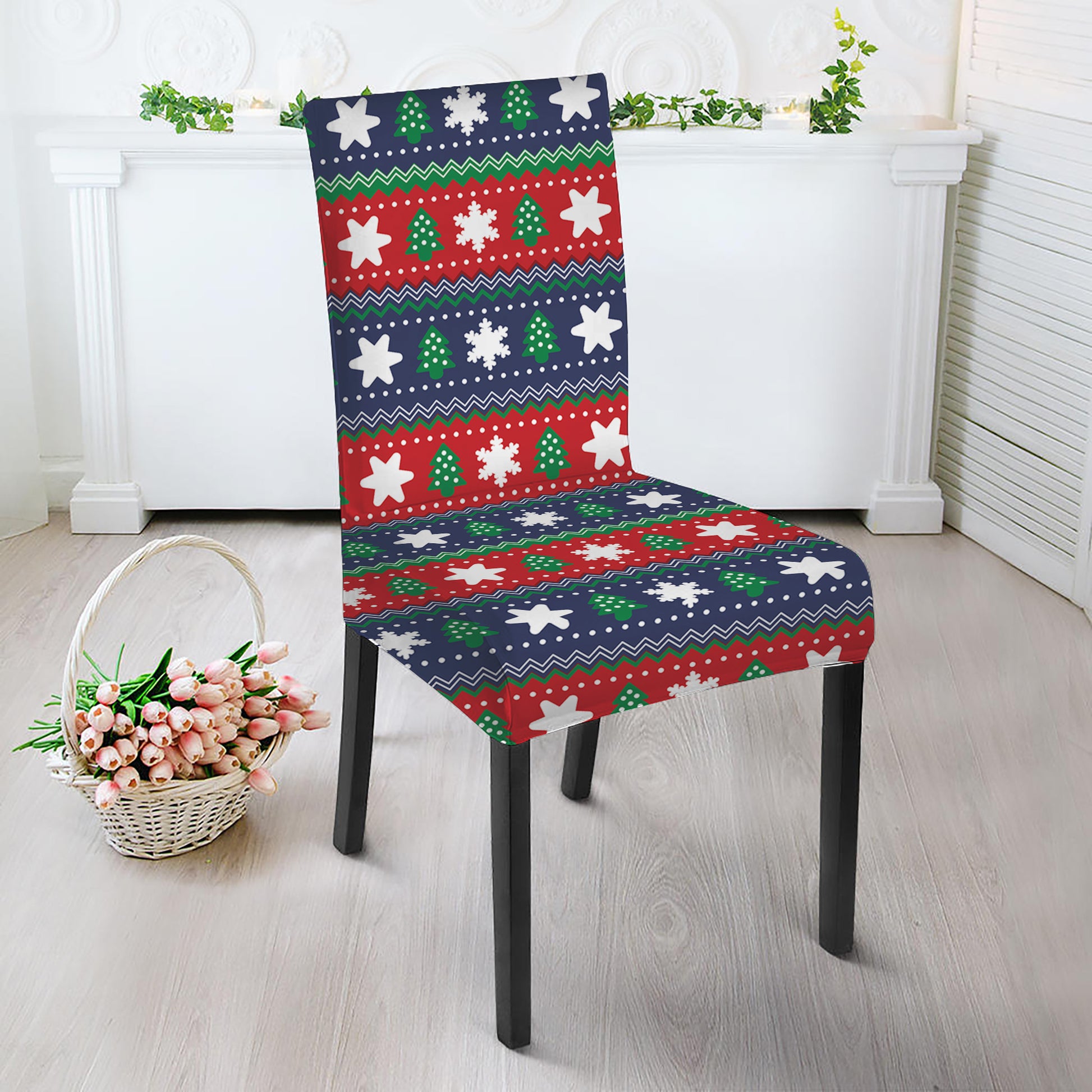 Scandinavian Christmas Pattern Print Dining Chair Slipcover