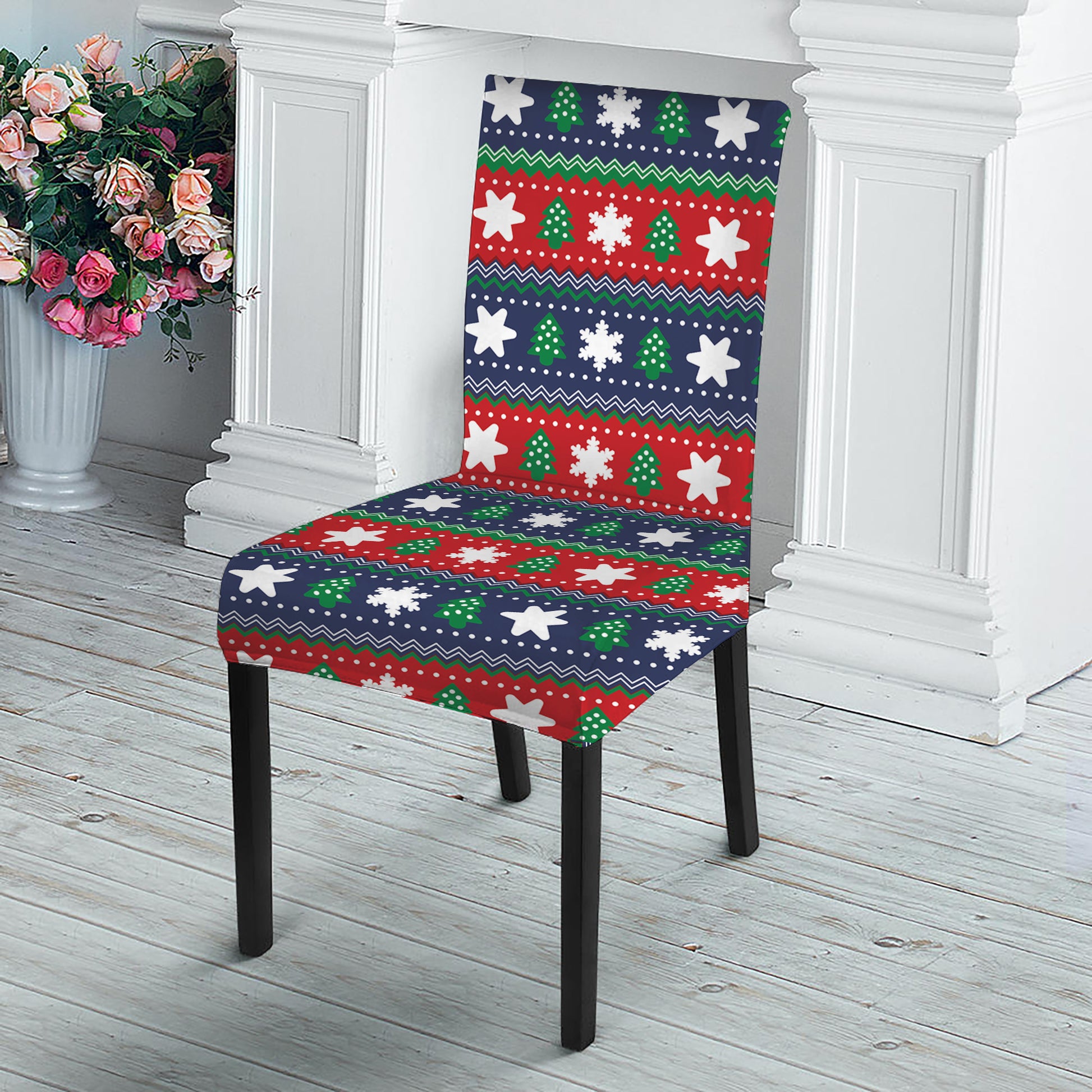 Scandinavian Christmas Pattern Print Dining Chair Slipcover