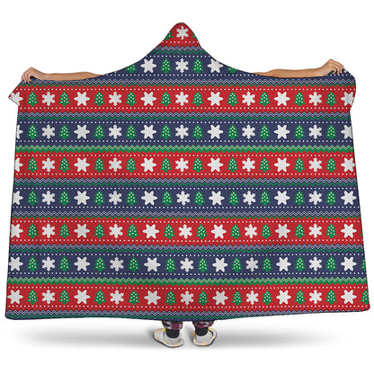 Scandinavian Christmas Pattern Print Hooded Blanket