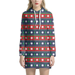 Scandinavian Christmas Pattern Print Hoodie Dress