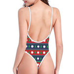 Scandinavian Christmas Pattern Print One Piece High Cut Swimsuit
