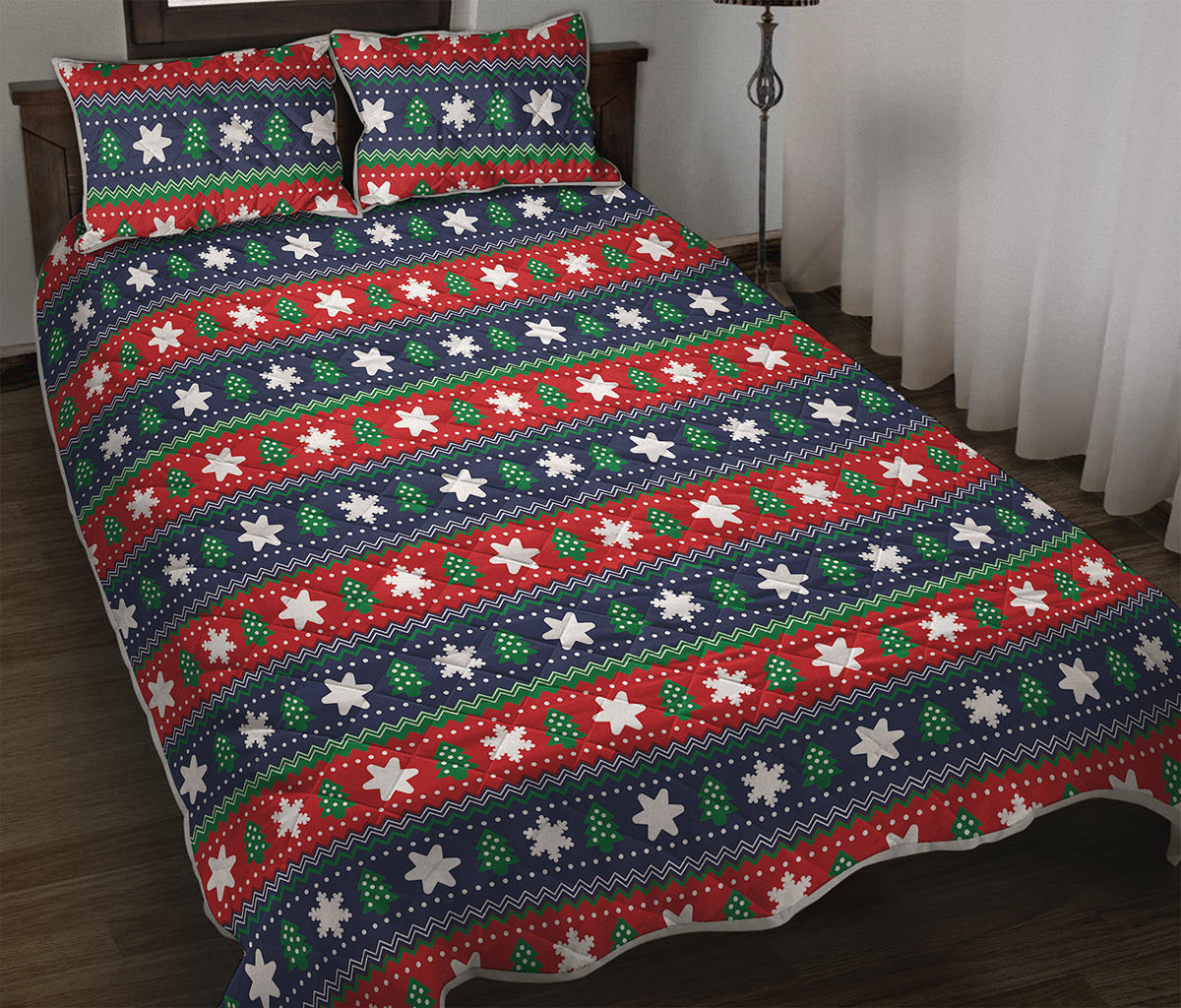 Scandinavian Christmas Pattern Print Quilt Bed Set