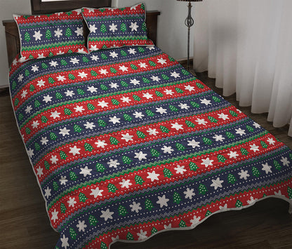 Scandinavian Christmas Pattern Print Quilt Bed Set