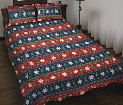 Scandinavian Christmas Pattern Print Quilt Bed Set