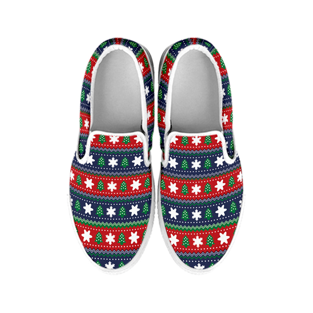Scandinavian Christmas Pattern Print White Slip On Shoes