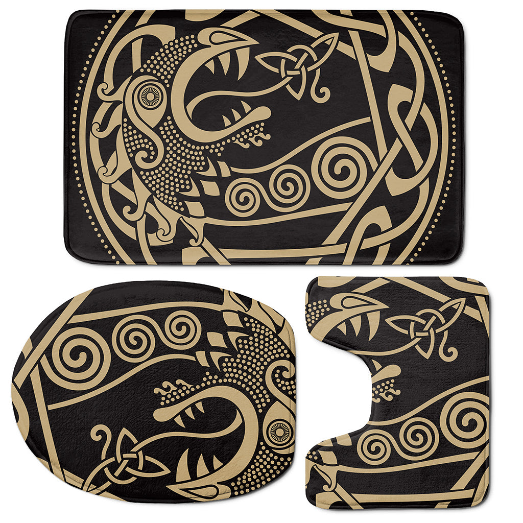 Scandinavian Viking Dragon Print 3 Piece Bath Mat Set