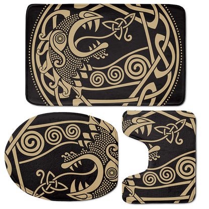 Scandinavian Viking Dragon Print 3 Piece Bath Mat Set