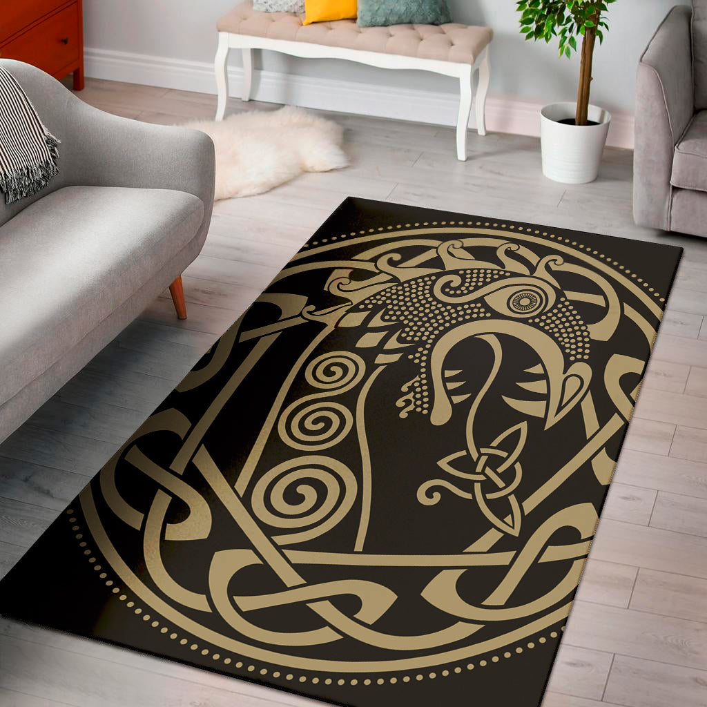 Scandinavian Viking Dragon Print Area Rug
