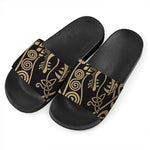 Scandinavian Viking Dragon Print Black Slide Sandals