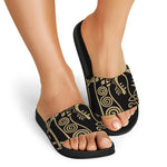 Scandinavian Viking Dragon Print Black Slide Sandals
