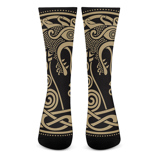 Scandinavian Viking Dragon Print Crew Socks
