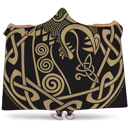 Scandinavian Viking Dragon Print Hooded Blanket