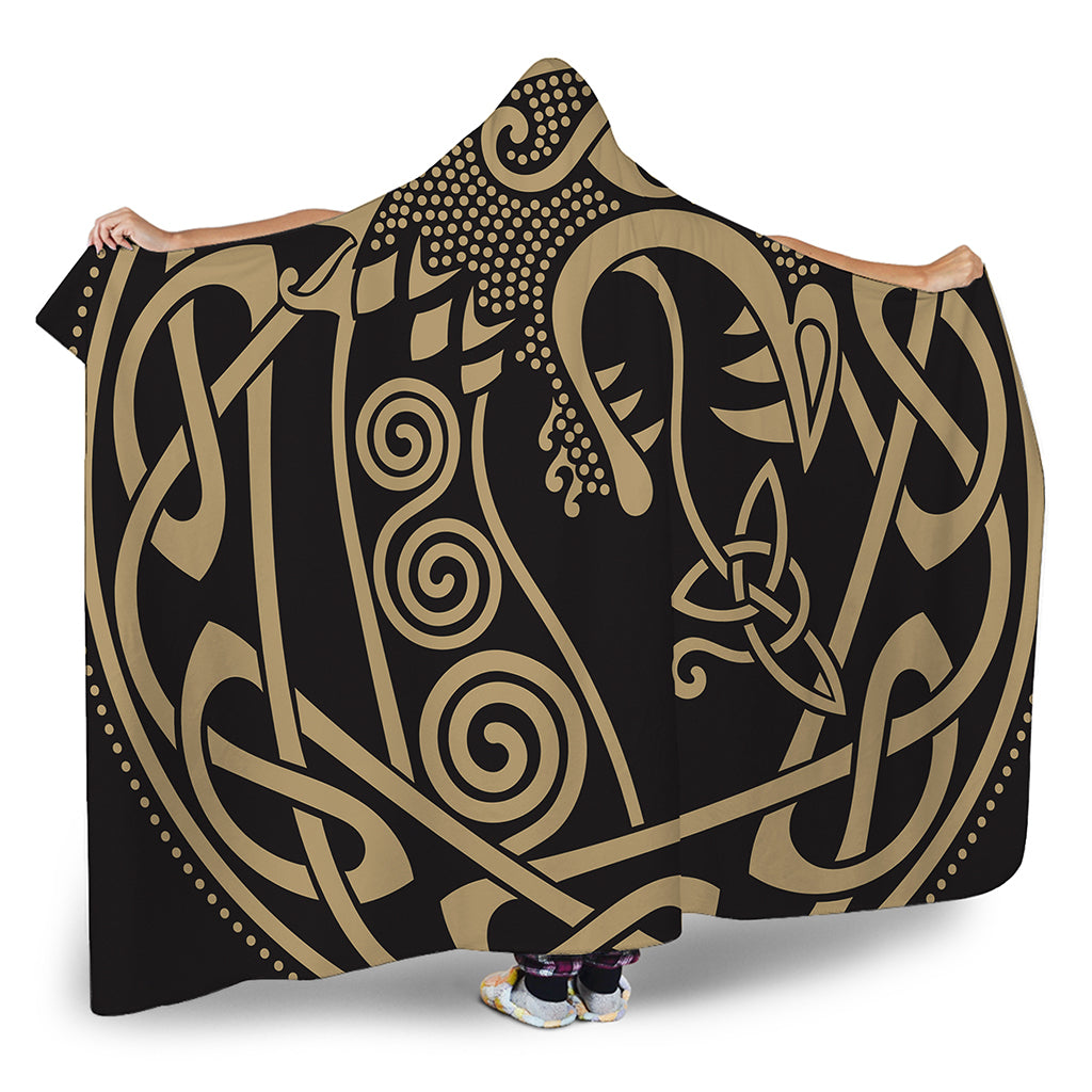 Scandinavian Viking Dragon Print Hooded Blanket