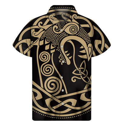 Scandinavian Viking Dragon Print Men's Short Sleeve Shirt
