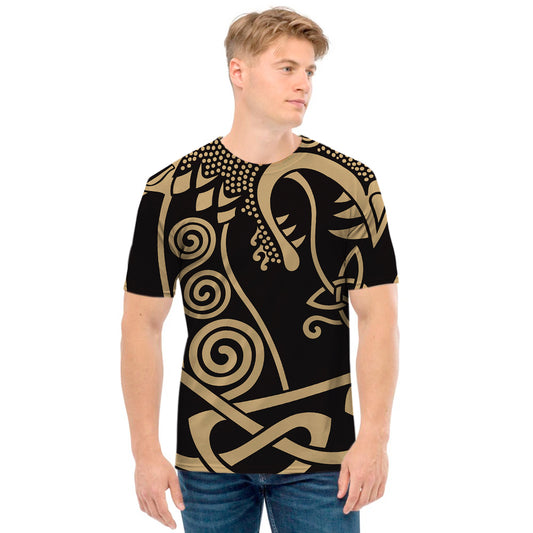 Scandinavian Viking Dragon Print Men's T-Shirt