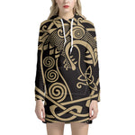 Scandinavian Viking Dragon Print Pullover Hoodie Dress