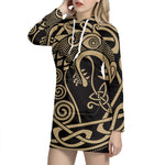 Scandinavian Viking Dragon Print Pullover Hoodie Dress