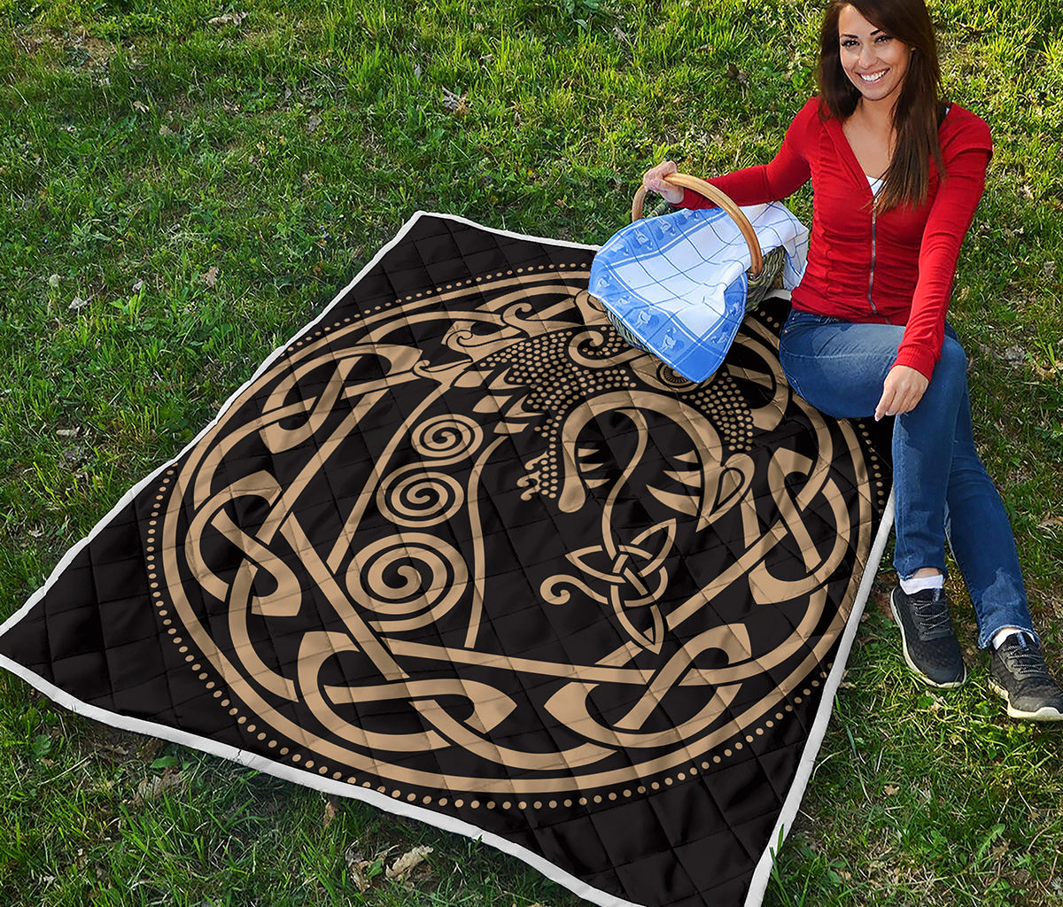 Scandinavian Viking Dragon Print Quilt