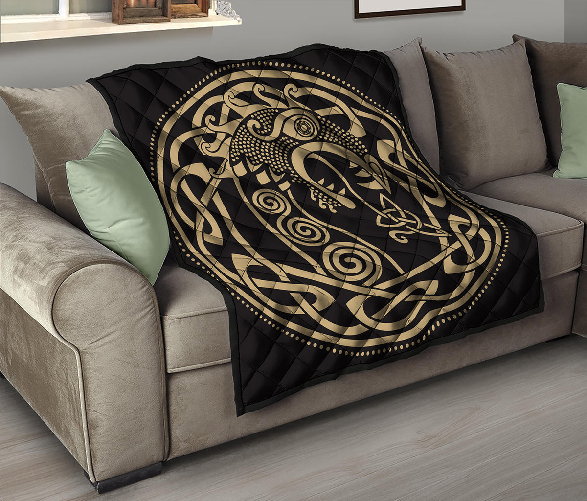 Scandinavian Viking Dragon Print Quilt