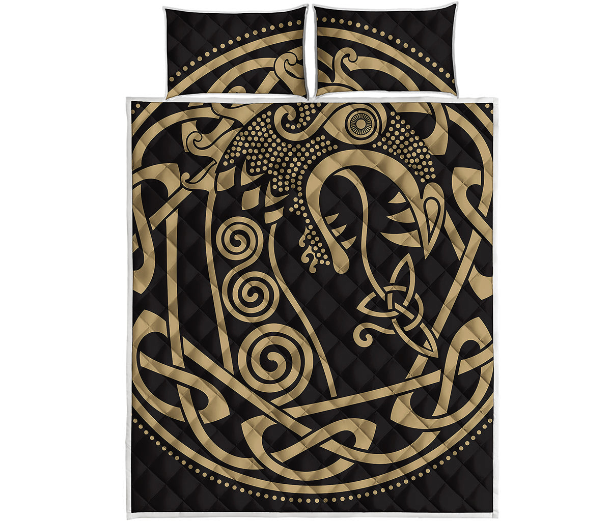 Scandinavian Viking Dragon Print Quilt Bed Set