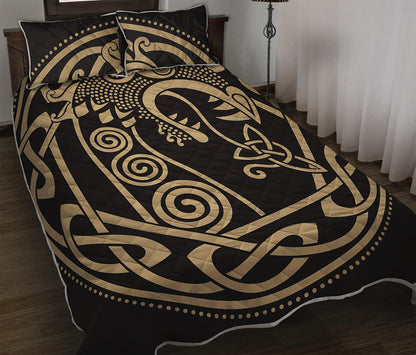 Scandinavian Viking Dragon Print Quilt Bed Set