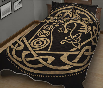 Scandinavian Viking Dragon Print Quilt Bed Set