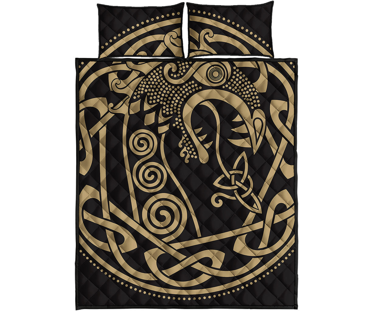 Scandinavian Viking Dragon Print Quilt Bed Set