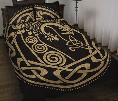 Scandinavian Viking Dragon Print Quilt Bed Set