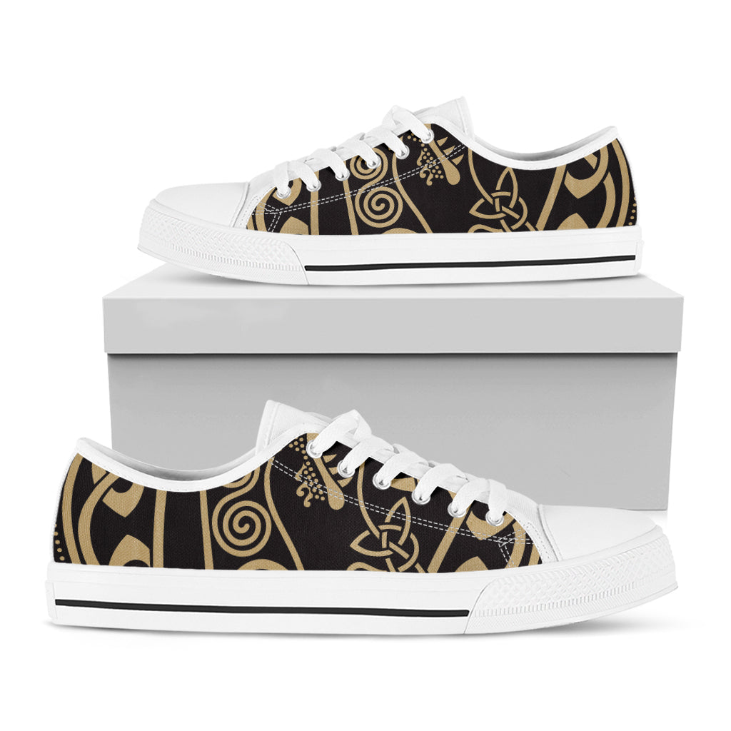 Scandinavian Viking Dragon Print White Low Top Shoes