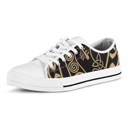 Scandinavian Viking Dragon Print White Low Top Shoes