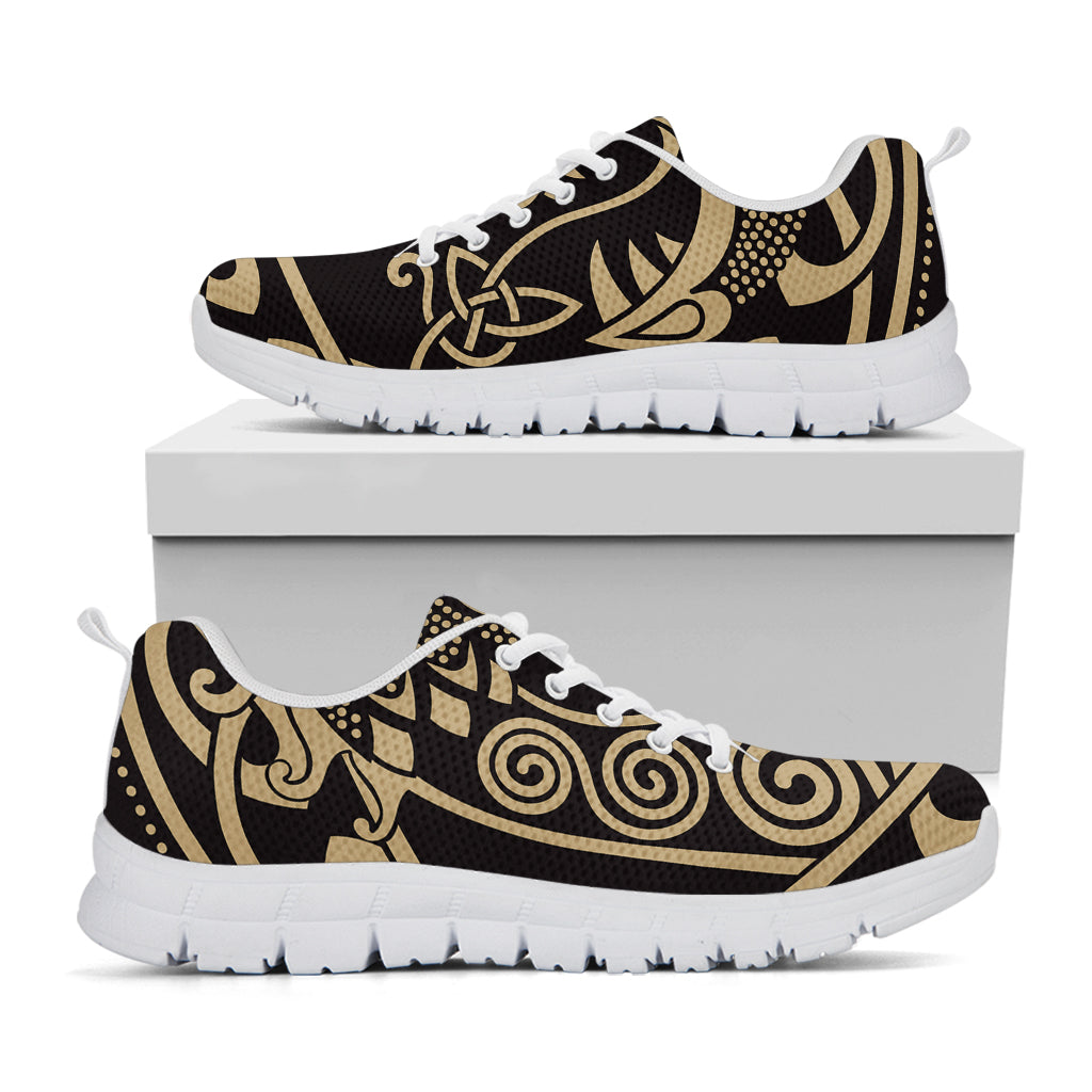 Scandinavian Viking Dragon Print White Sneakers
