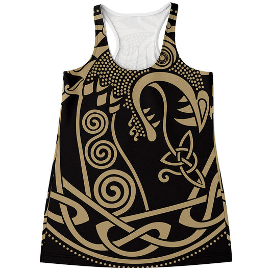 Scandinavian Viking Dragon Print Women's Racerback Tank Top