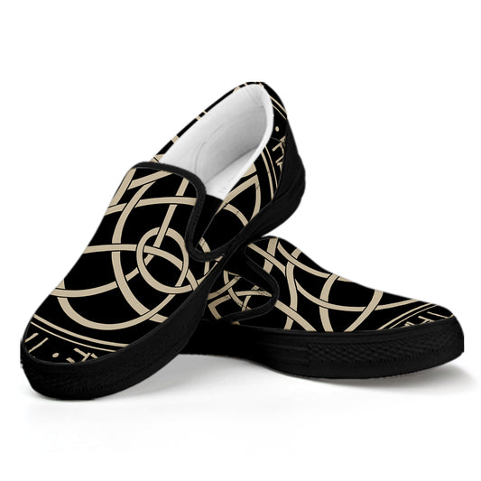 Scandinavian Viking Symbol Print Black Slip On Shoes