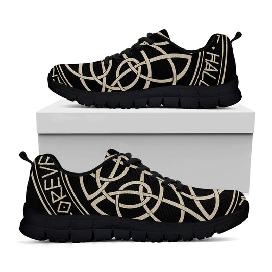 Scandinavian Viking Symbol Print Black Sneakers