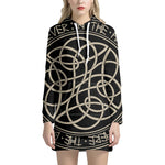 Scandinavian Viking Symbol Print Pullover Hoodie Dress