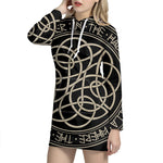 Scandinavian Viking Symbol Print Pullover Hoodie Dress