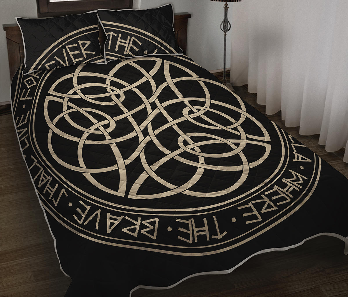 Scandinavian Viking Symbol Print Quilt Bed Set